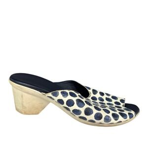 Arche French Leather Polka Dot Mules Navy Peep Toe Block Heel Slides EU 37.5